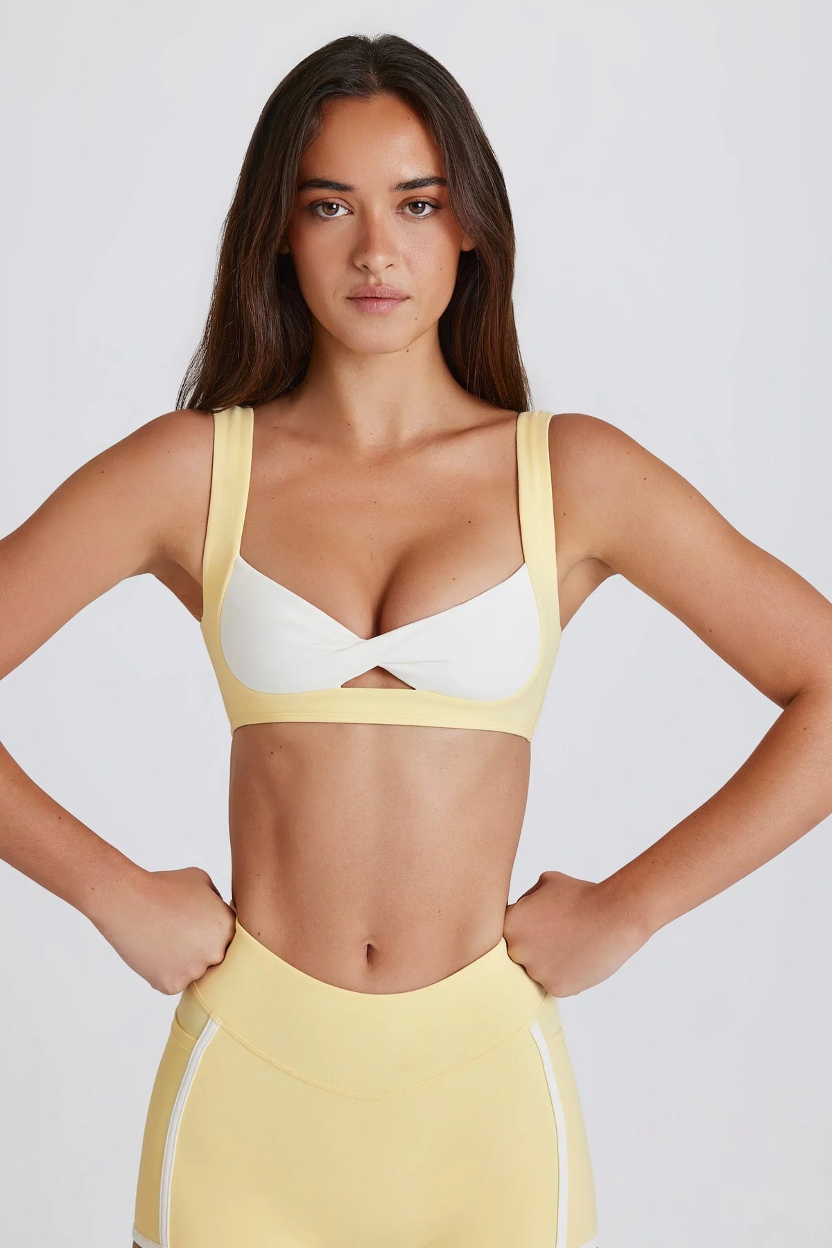 Soft Active Twist Front Sports Bra in Lemon