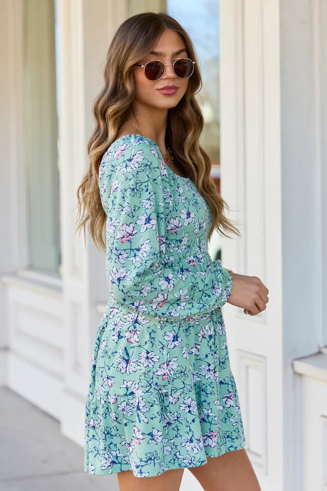 Gloria Green Floral Dress