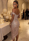 The Night of Nights Cowl Neck Sequin Midi Dress Rose Gold