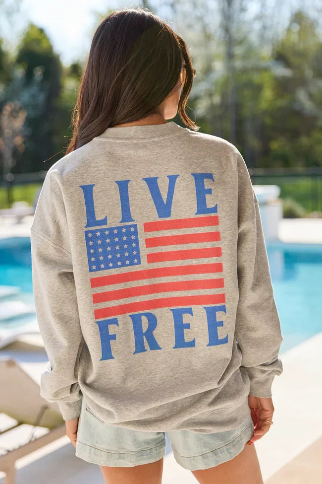 Live Free Light Grey Graphic Sweatshirt