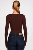 Ribbed Modal Ruched Long Sleeve Top in Chocolate Brown