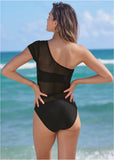 Asymmetrical Mesh One Piece Black Beauty