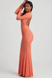 Ruched Backless Lace Maxi Dress in Peach