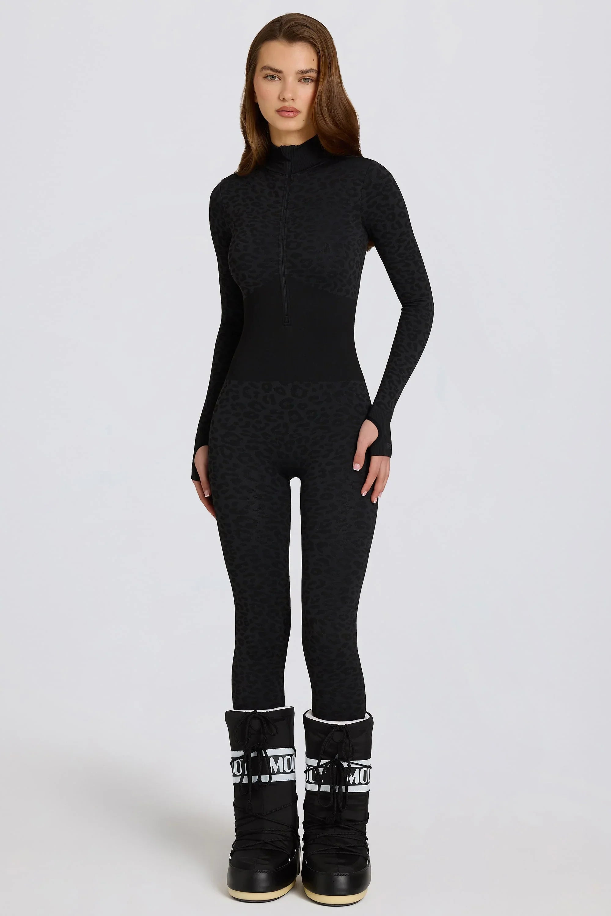 Thermal Base Layer Jumpsuit in Black Leopard