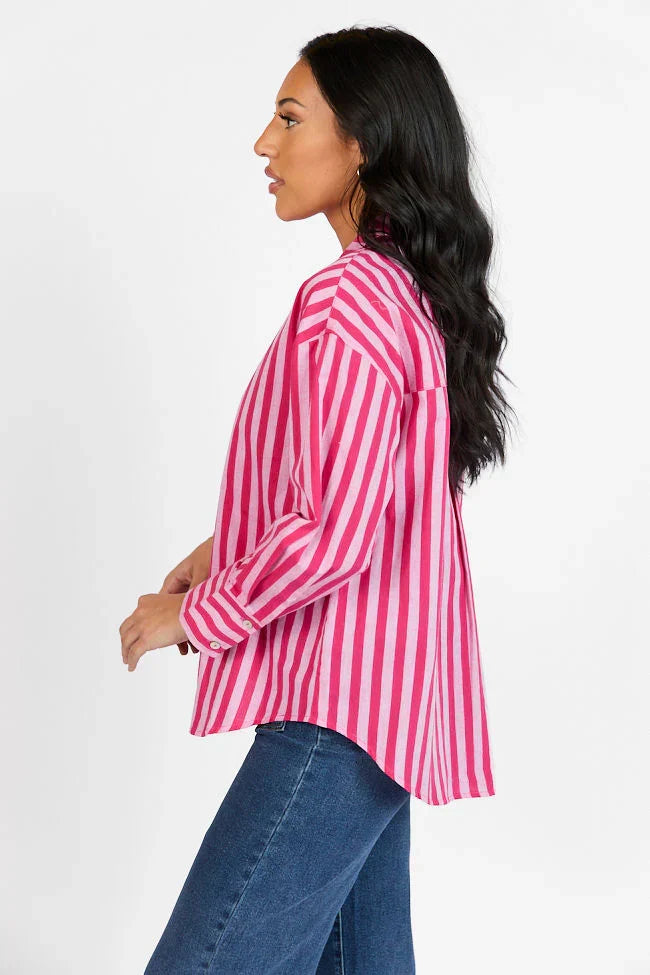 Drew Pink Striped Button Down Top