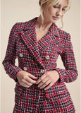 Tweed Button Detail Romper Red Black