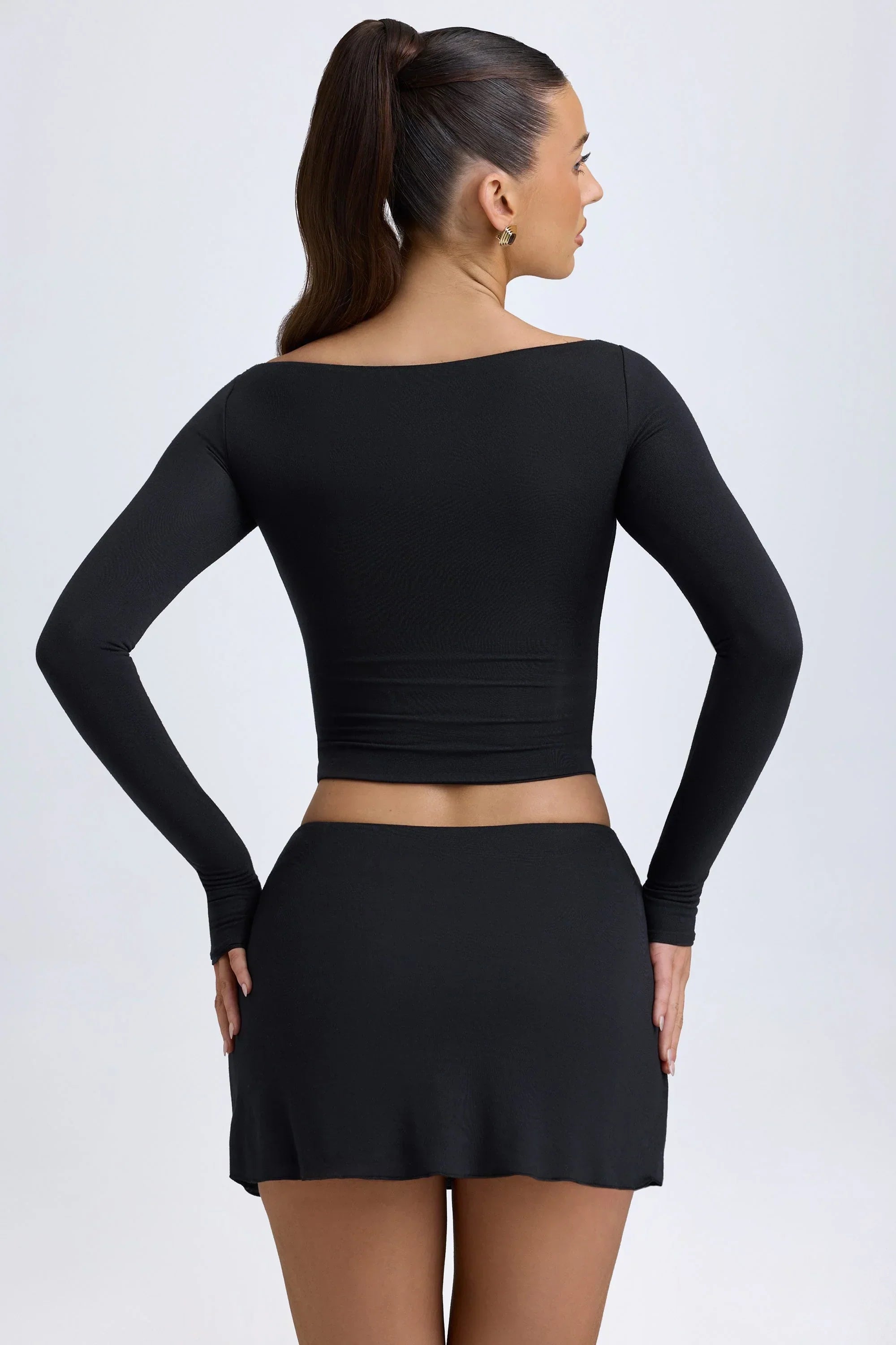 Modal Button Detail Low Rise Mini Skirt in Black