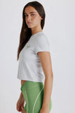Cropped Graphic T Shirt in Grey Marl