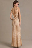 Embellished Open Back Maxi Dress in Gold