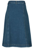 Wavy Denim Midi Skirt Medium Wash