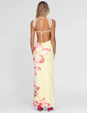 NYOMI MAXI DRESS YELLOW MACRO FLORAL YELLOW HIBISCUS