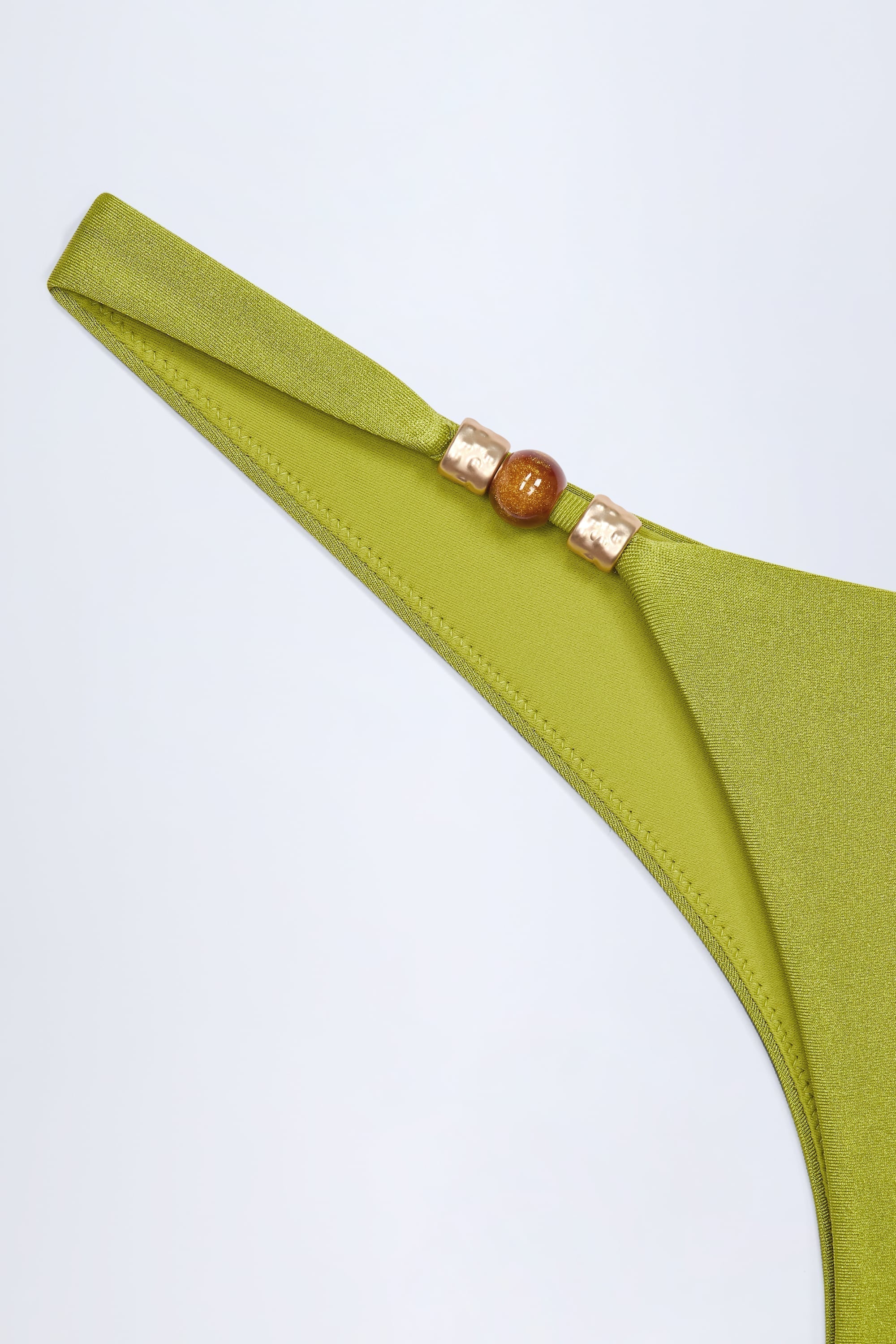 Bead Embellished Cheeky Bikini Bottoms in Olive Green