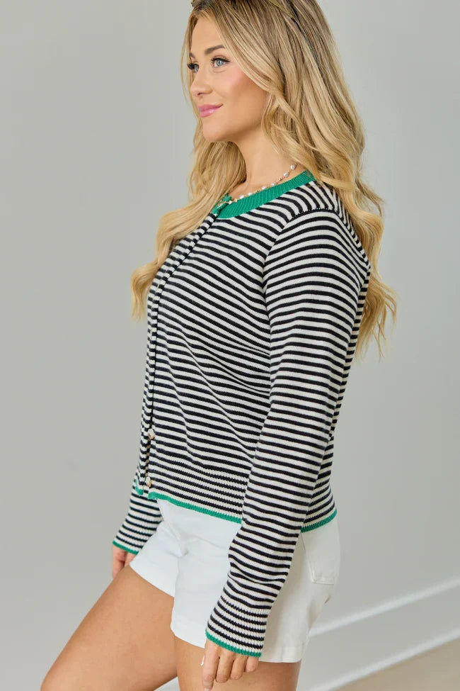 Patricia Green Trim Striped Cardigan SALE