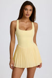 Soft Active Open Back Pleated Tennis Dress in Lemon