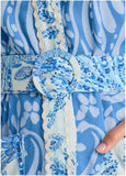 Belted Mini Shirt Dress Blue Allover Spring Paisley