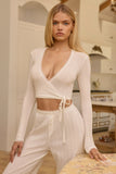 Pointelle Wrap Crop Top in White