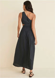 Linen Cutout Maxi Dress Jet Black