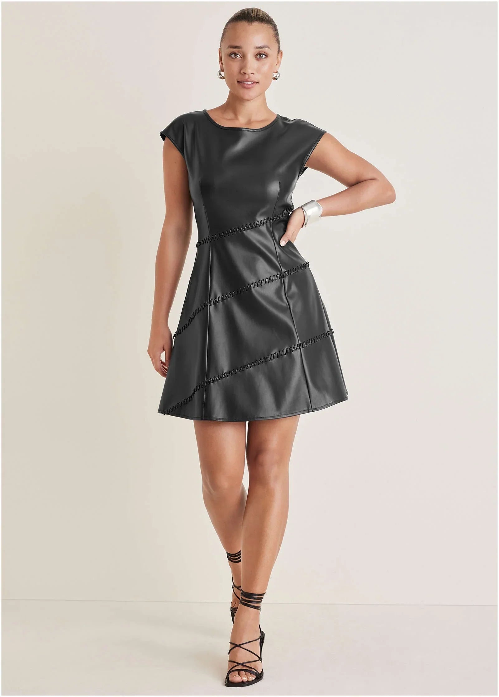 Faux Leather Mini Dress Jet Black