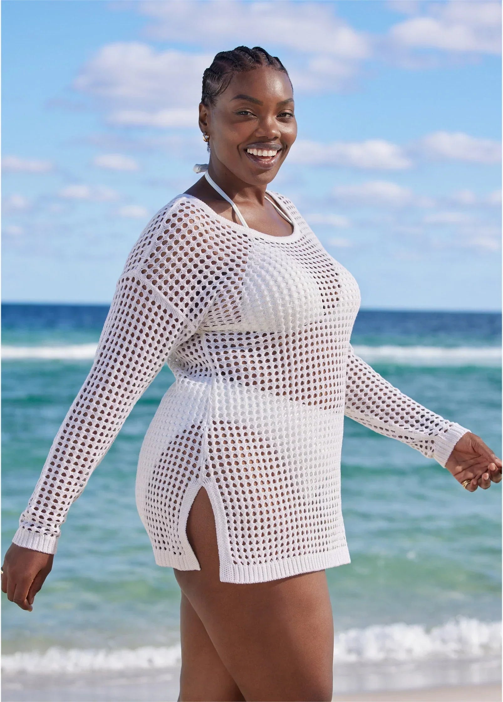 Crochet Tunic Cover Up Pearl White