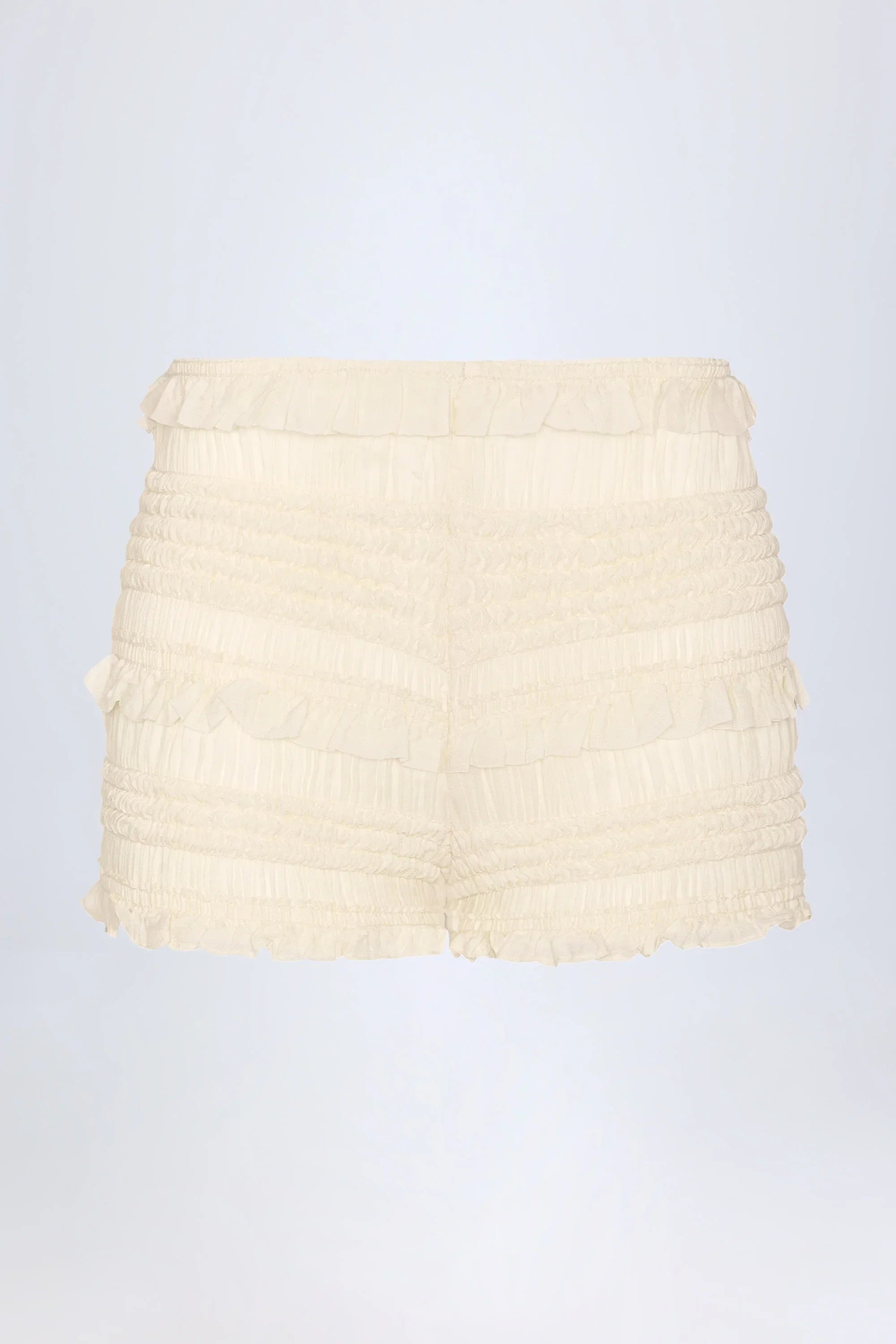 Ruffled Mid Rise Shorts in Ivory
