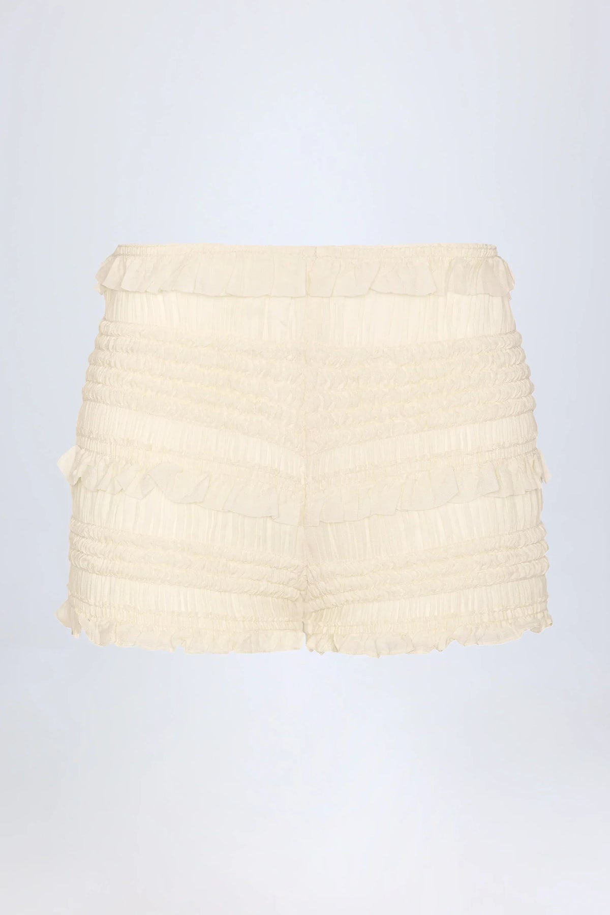 Ruffled Mid Rise Shorts in Ivory