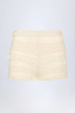Ruffled Mid Rise Shorts in Ivory