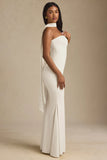 Scarf Detail Strapless Gown in Ivory