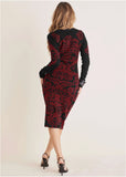 Printed Midi Sweater Dress Black Wine