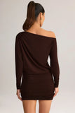 Modal Off Shoulder Wrap Mini Dress in Chocolate Brown