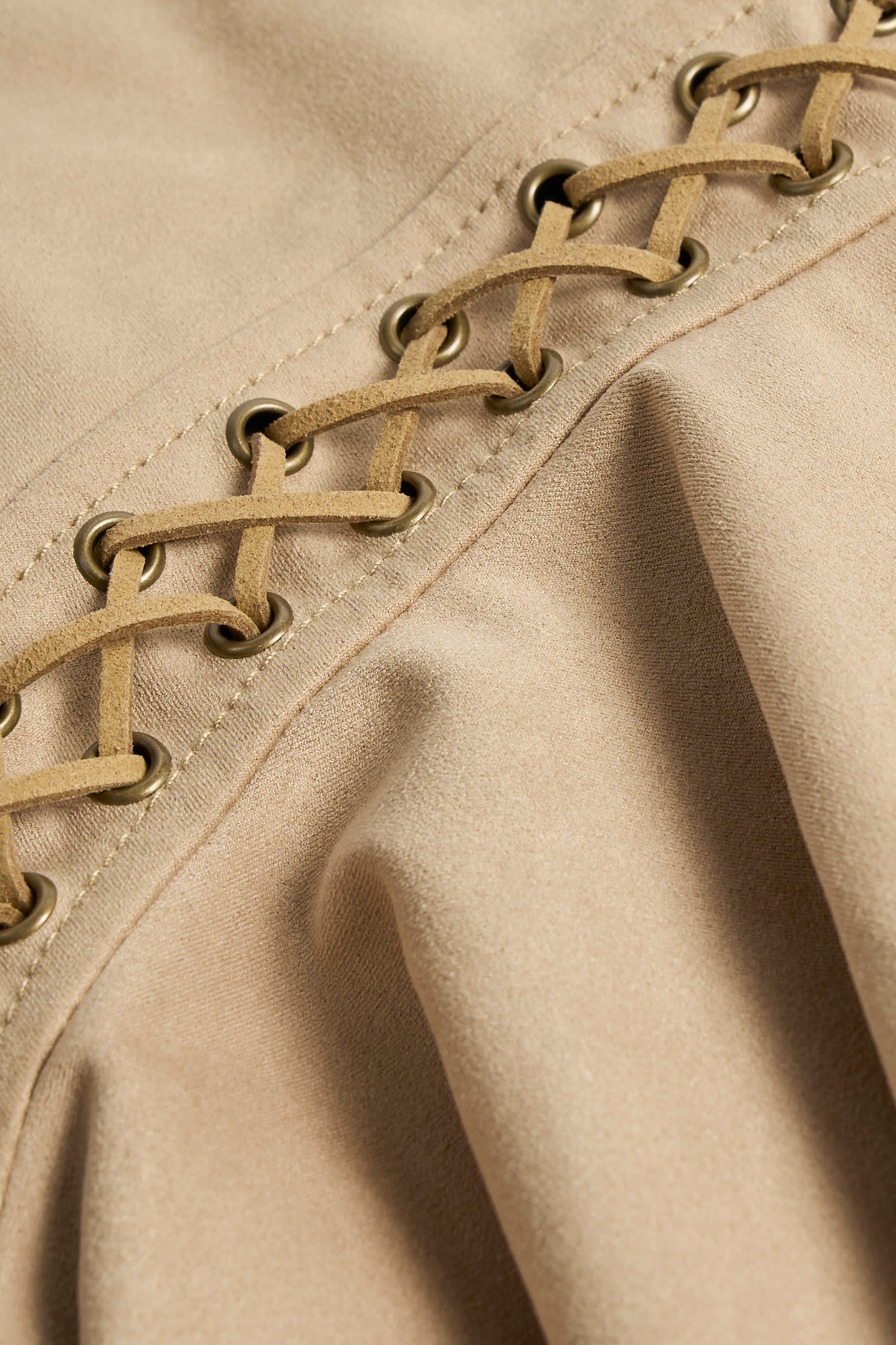 Lace Up Mid Rise Mini Skirt in Tan