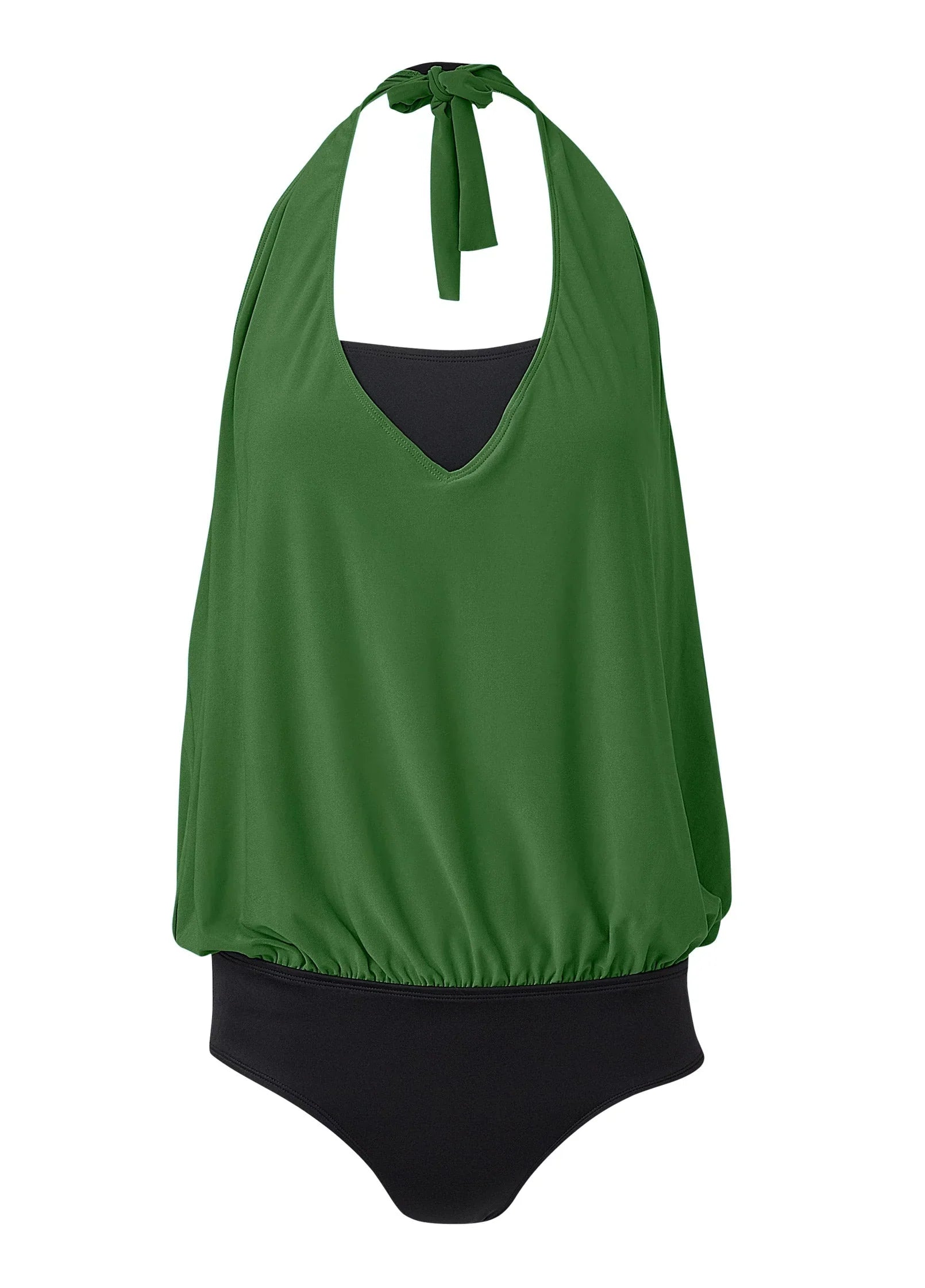 Cowl Neck Twofer One Piece Everglades Green Black