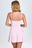 Lace Trim Ruched Mini Dress in Blush