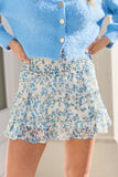Through The Garden Blue Multi Color Floral Mini Skort