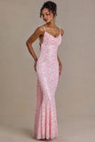 Embellished Open Back Maxi Dress in Baby Pink