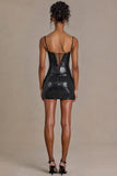 Sequin Lace Corset Mini Dress in Black