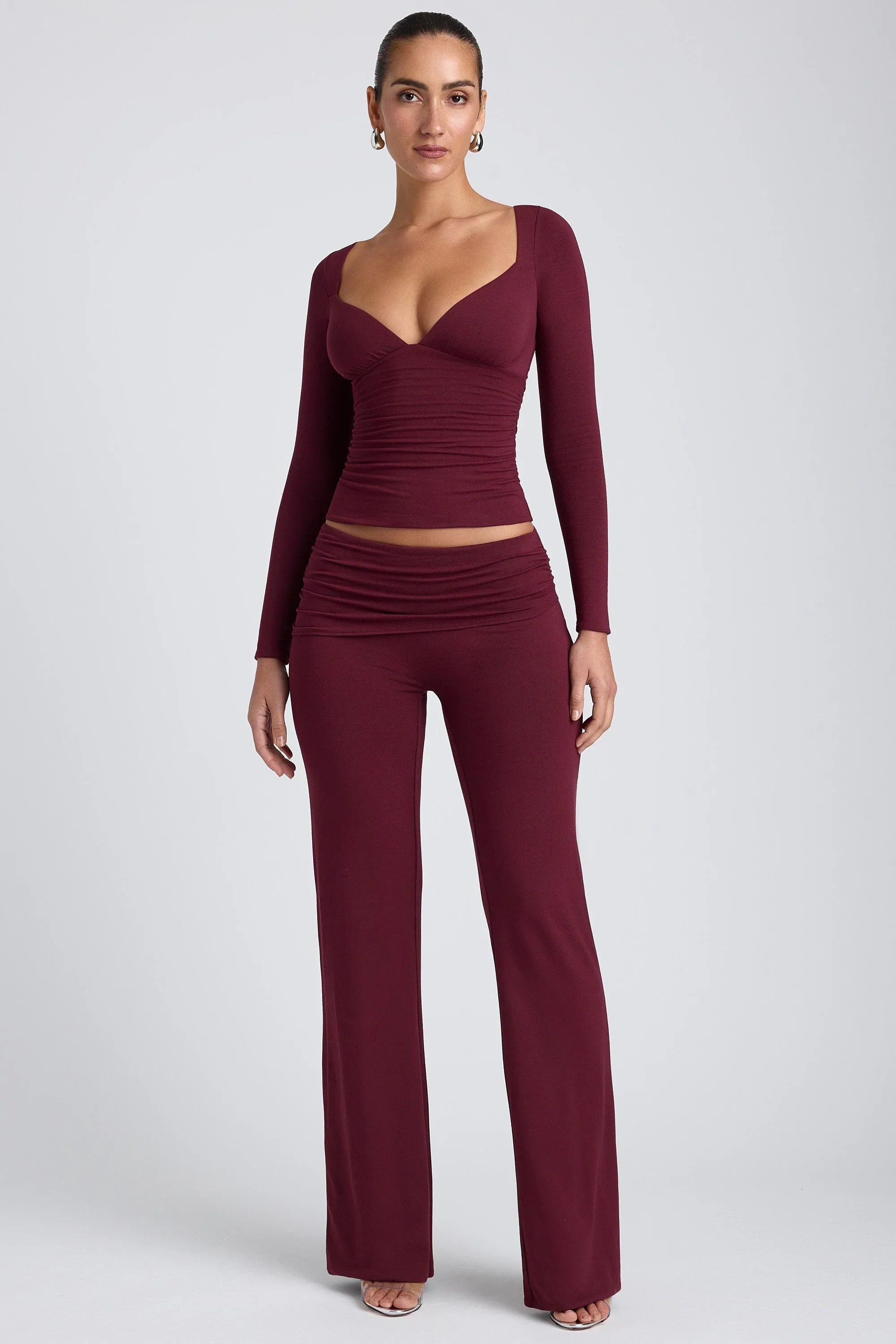 Modal Ruched Long Sleeve Top in Plum