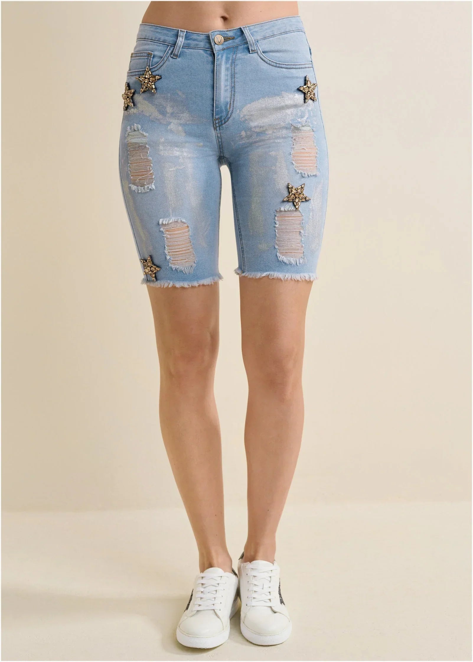 Mid Rise Star Shorts Light Wash