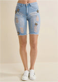 Mid Rise Star Shorts Light Wash