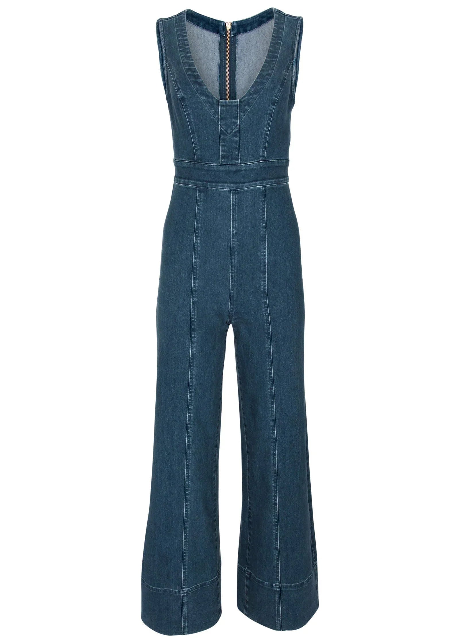 Stretch Denim Jumpsuit Medium Wash