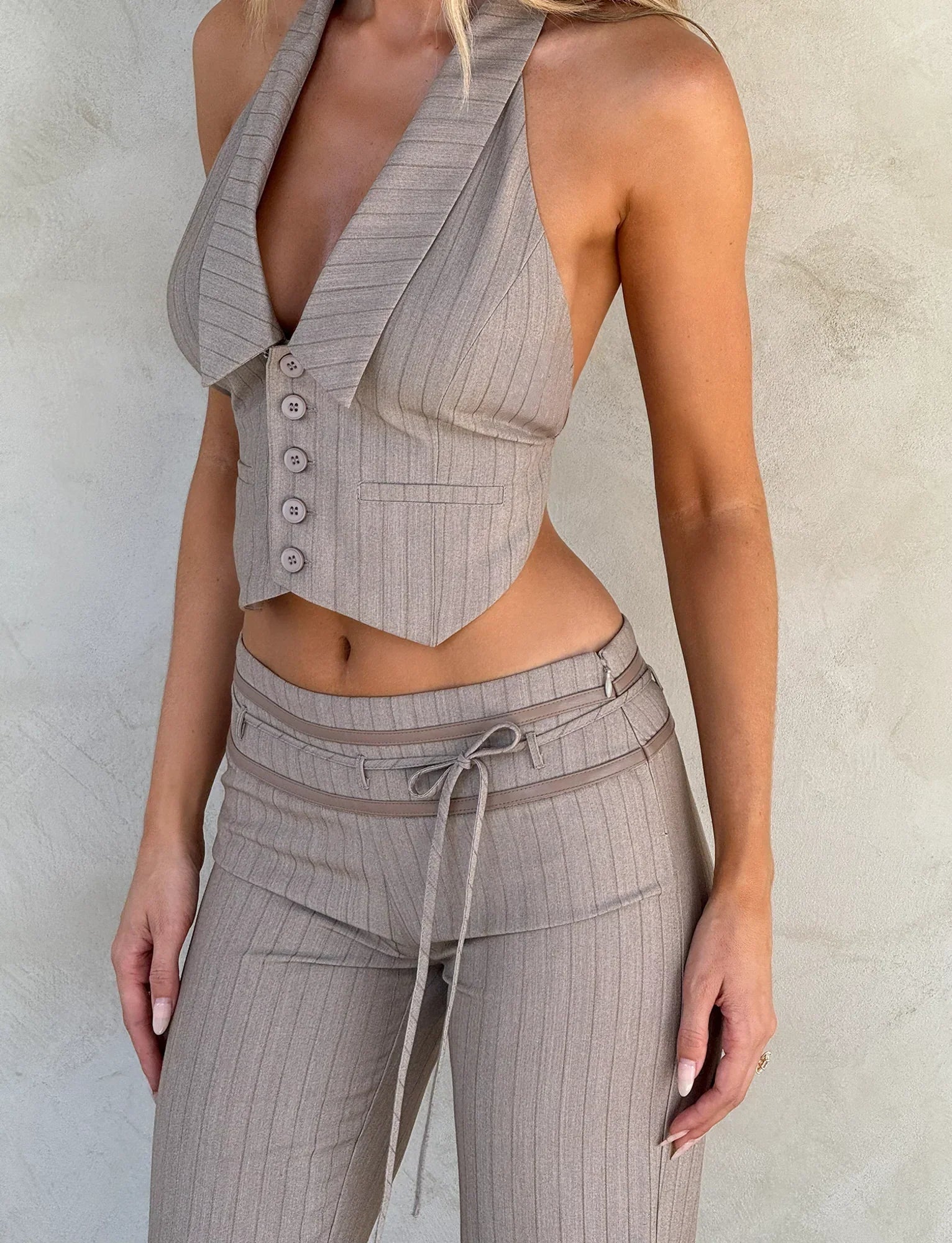 FEDRA VEST TAN PINSTRIPE