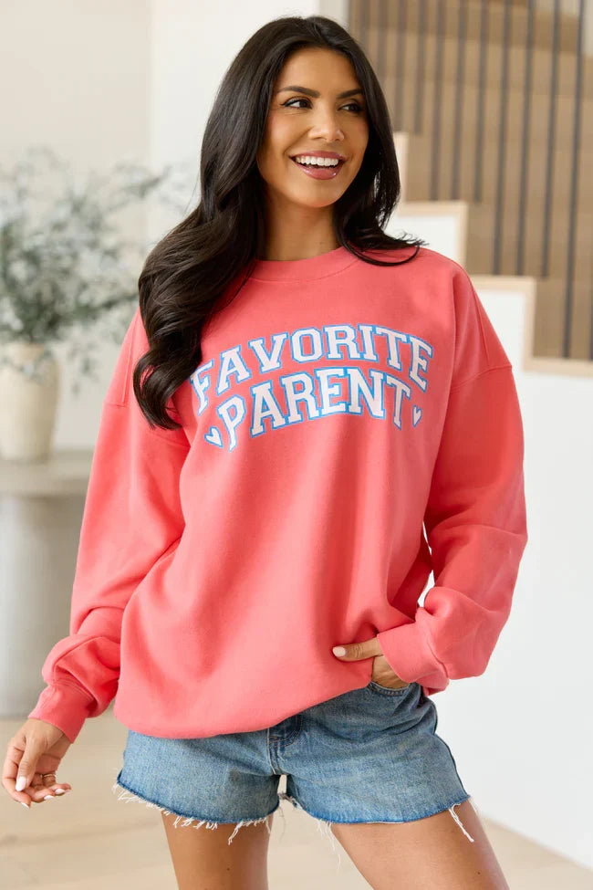 Favorite Parent Light Red Graphic Sweatshirt