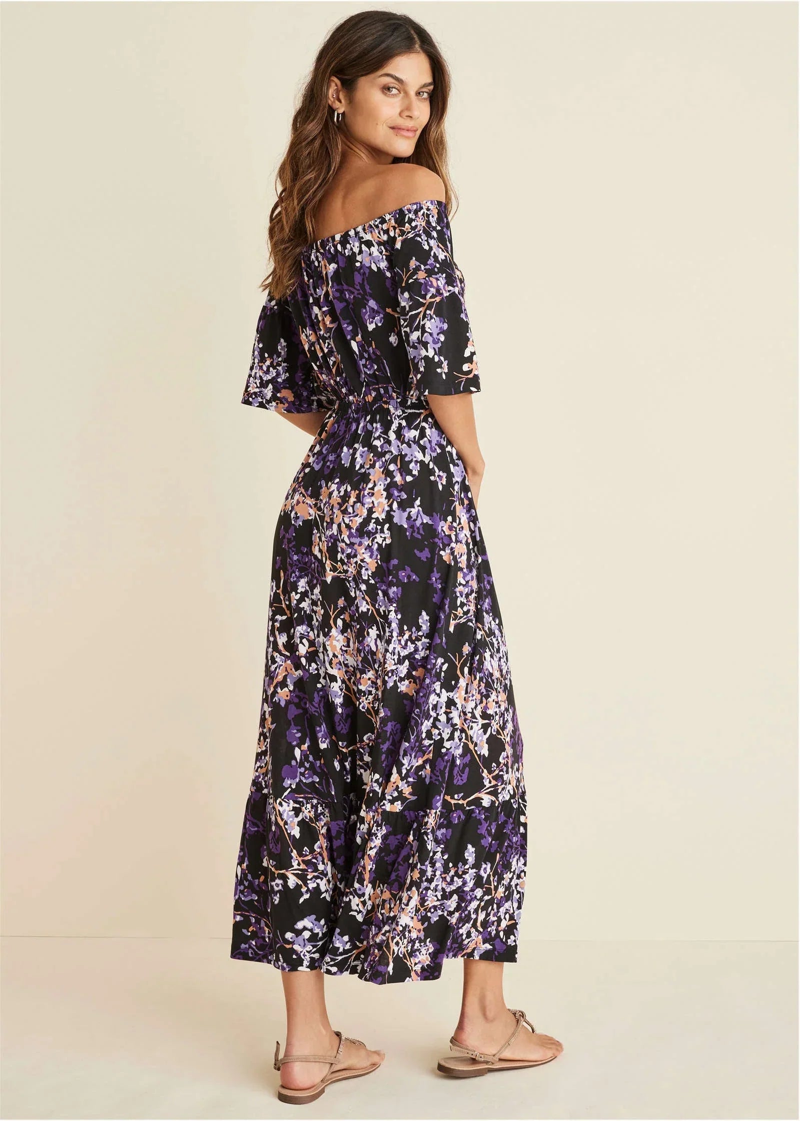 Off The Shoulder Maxi Dress Purple Multi