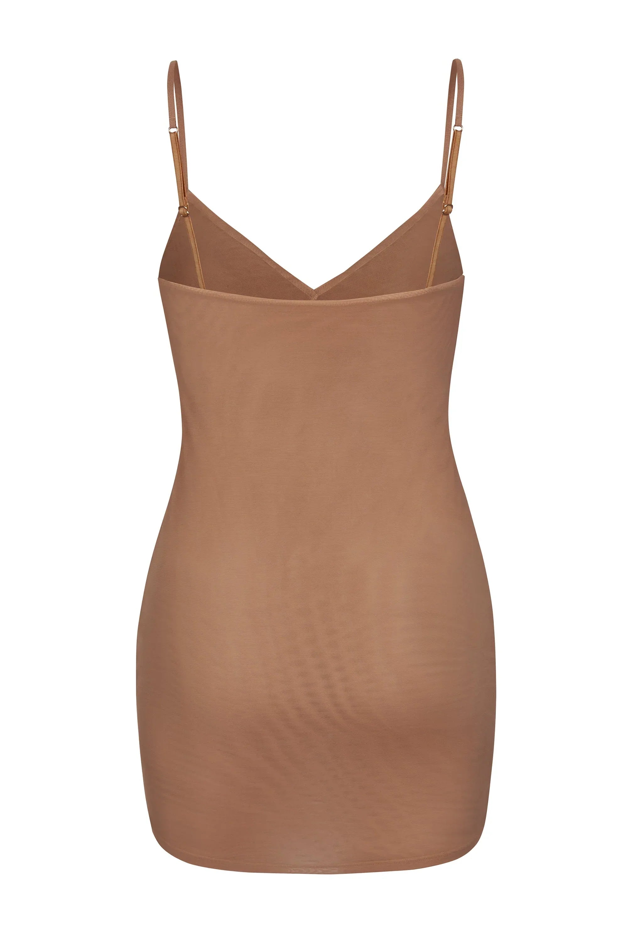 Soft Mesh V Neck Mini Slip Dress in Honey
