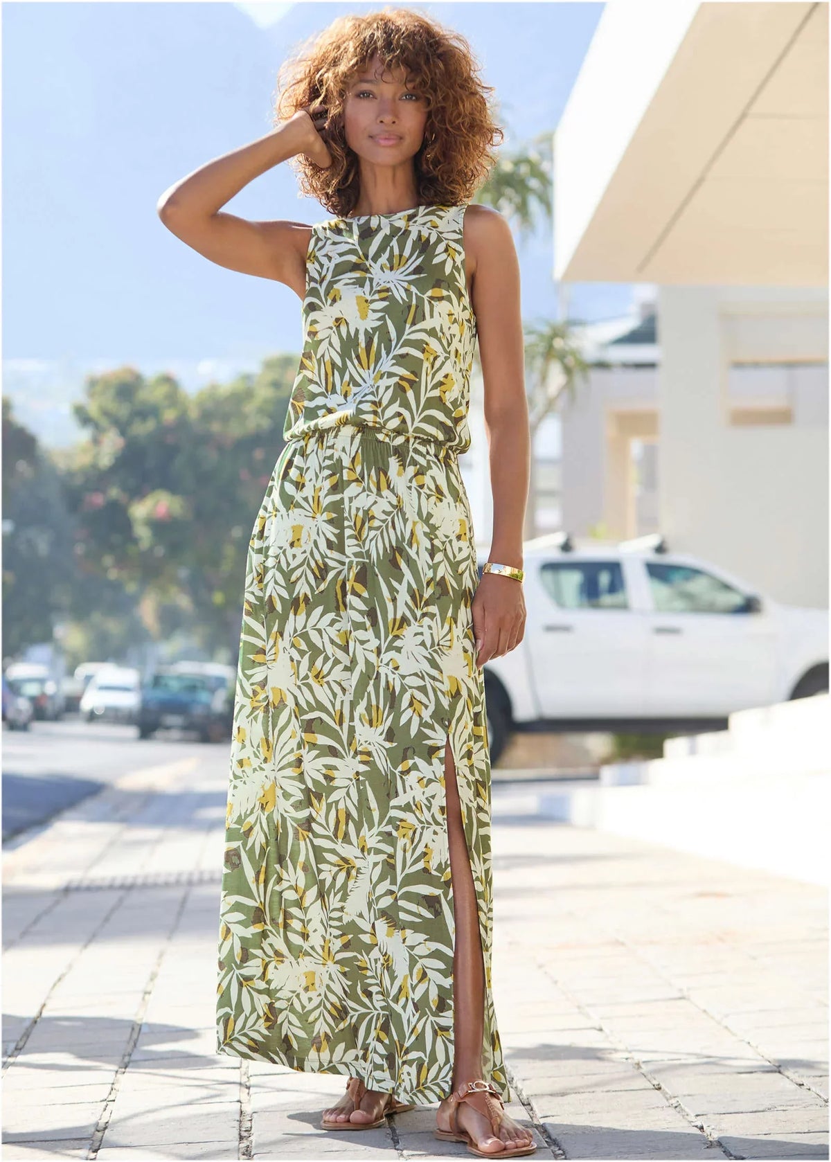 Sleeveless Floral Maxi Dres Green Multi