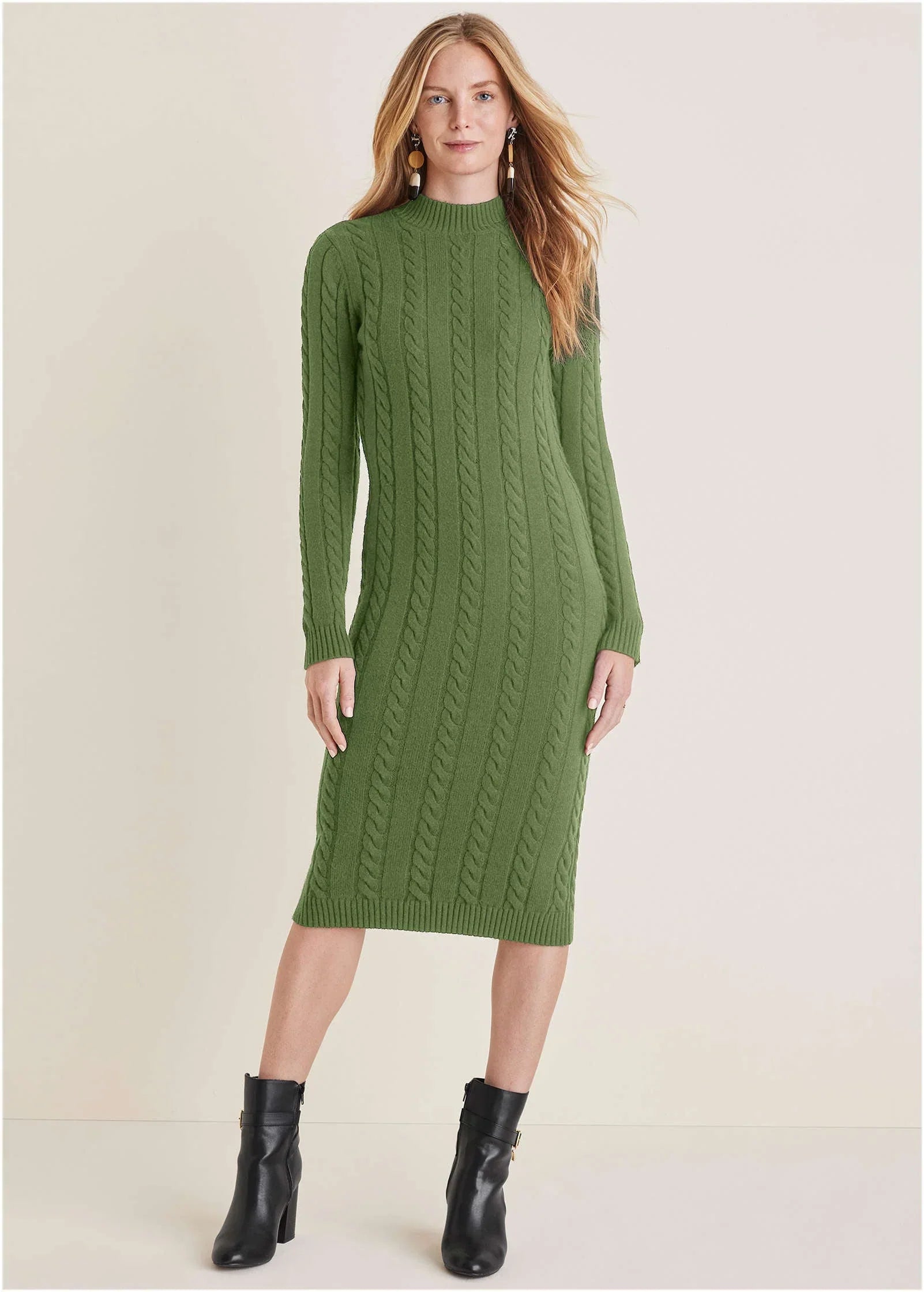 Mockneck Midi Sweater Dress Bronze Green