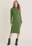Mockneck Midi Sweater Dress Bronze Green