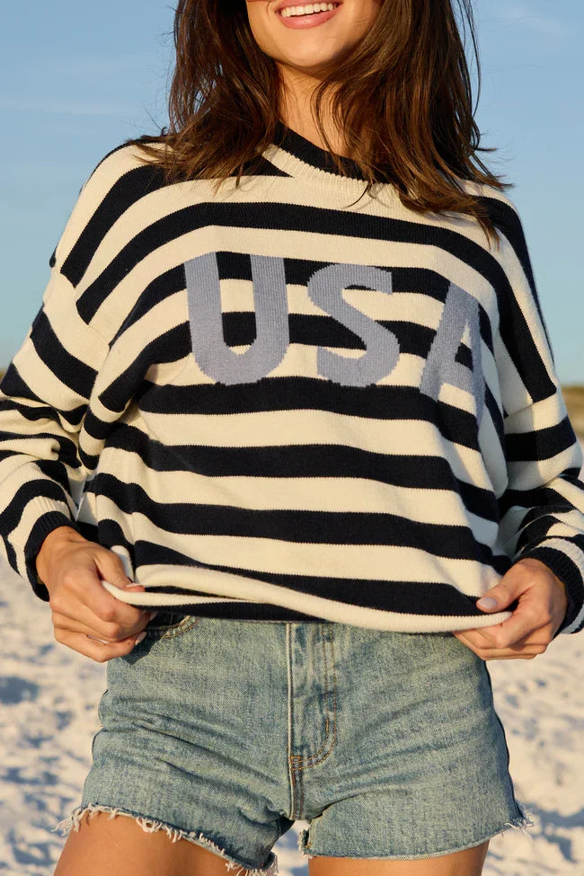USA Navy And Ivory Striped Sweater