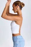One Shoulder Lace Up Top in White