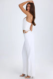 Belted Cut Out Wide Leg Trousers in White