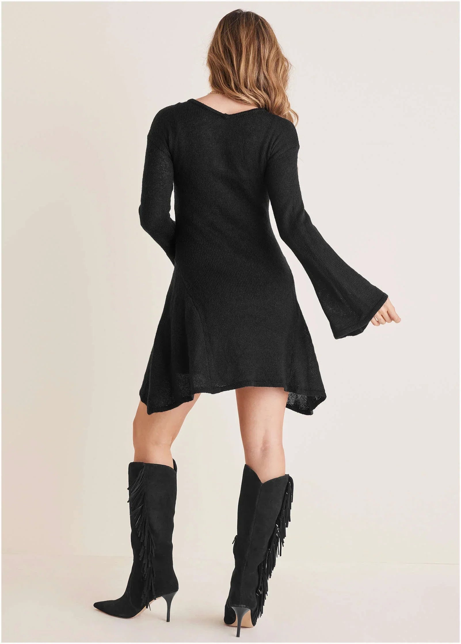 Bell Sleeve Sweater Dress Jet Black